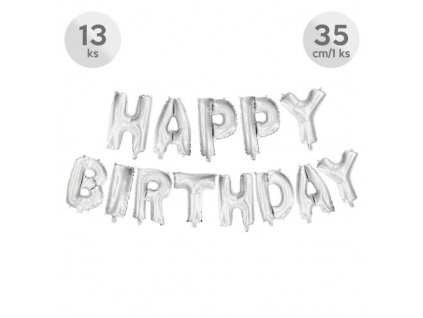 balon narozeninovy happy birthday 35 cm 13 ks stribrny
