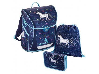 Školní aktovka – 3-dílný set, Baggymax Fabby Džínový koník