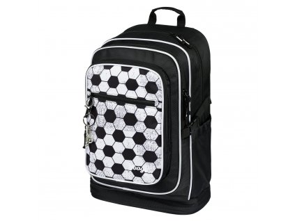 Školní batoh Baagl Cubic Goal, fotbalový motiv, černý se zelenými prvky, ergonomický, 3 komory, pro kluky