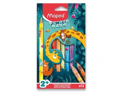 Pastelky Maped Jumbo Jungle Fever – trojhranné, 12 barev (od 2 let)