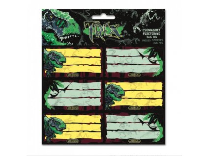 Jmenovky na sešity Ars Una T‑Rex – 18 ks samolepek