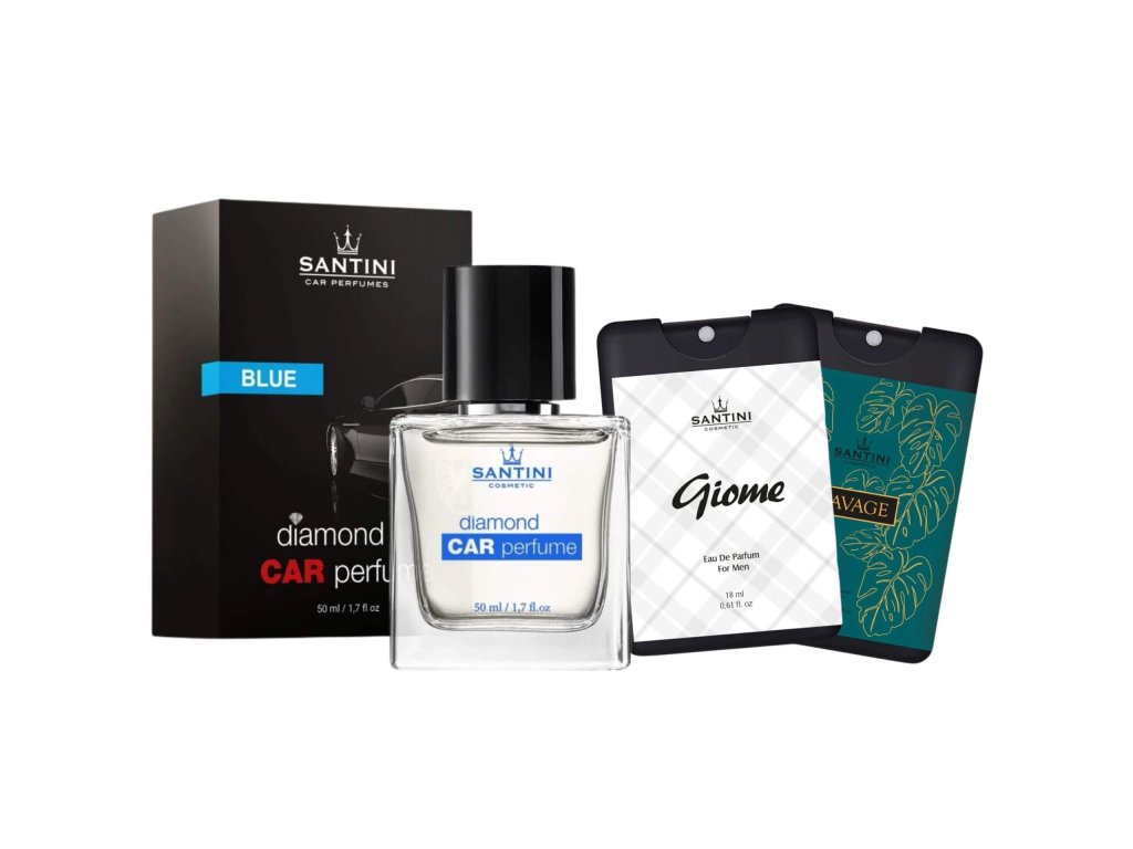 Zvýhodněný set - Vůně do auta Blue & pánský mini parfém Giome a Savage