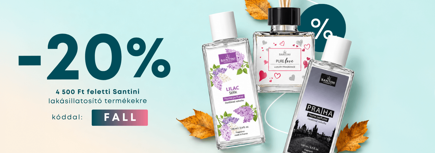 20% kedvezmény a Santini lakásillatosítókra 4 500 Ft feletti vásárlás esetén | Aromadiffúzorok | Illatgyertyák | Légfrissítők