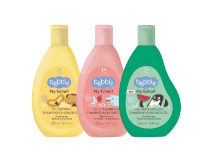 4856 detsky zvyhodneny set 3x sampon a sprchovy gel 2v1 banan jahoda meloun