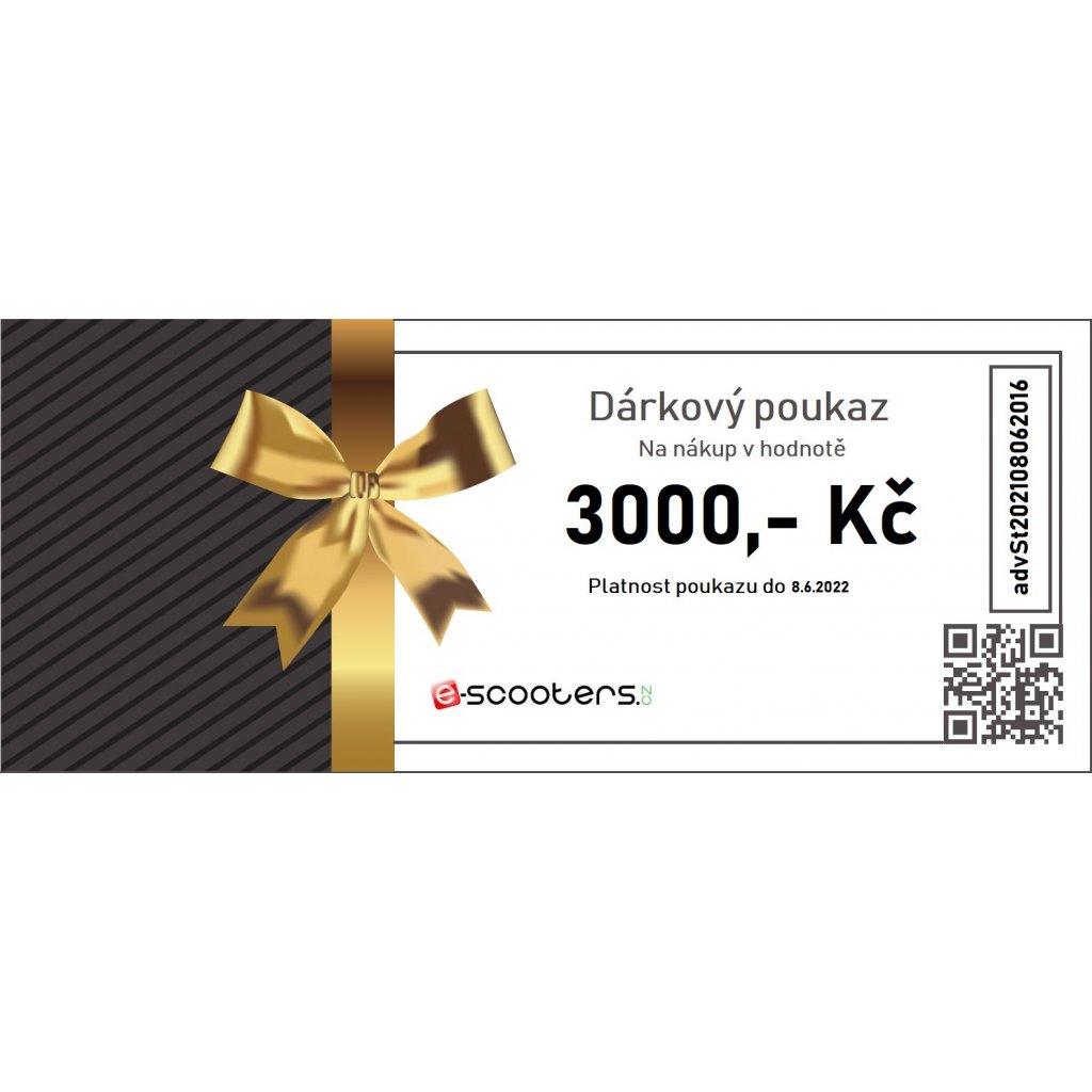 Dárkový poukaz e scooters.cz originál 3000 Kč