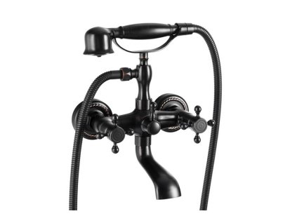 Nástěnná vanová baterie Retro se sprchovým setem  S-1167B černá