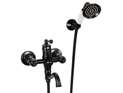 Nástěnná vanová baterie Retro se sprchovým setem  S-1181BG černá