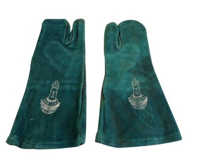 19087 rukavice kozene pro svarece s vlozkou zelene 5 prste