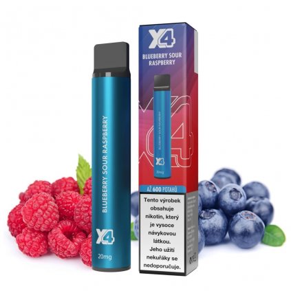 X4 Bar Borůvka a malina Blueberry sour raspberry Jednorázová ecigareta