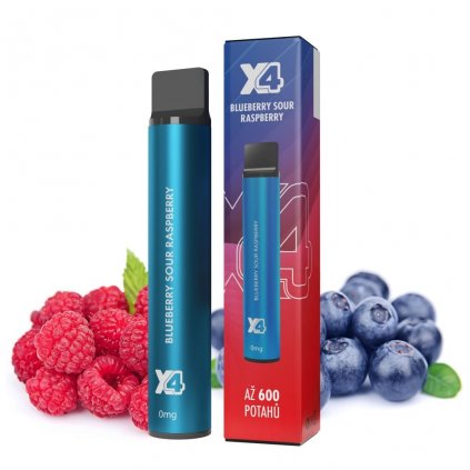 X4 Bar Zero Borůvka a malina Blueberry sour raspberry Jednorázová ecigareta