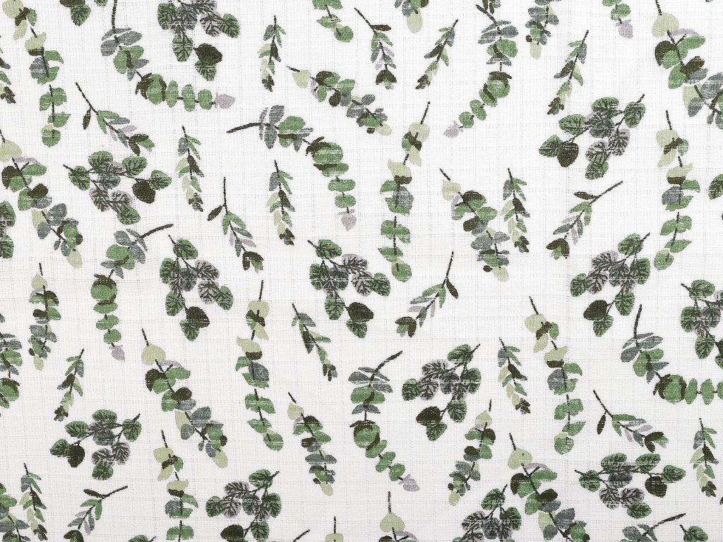 Bavlněná plenkovina / mušelín lístečky (Balení 1 m, Varianta 2 bílá zelená)