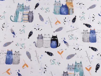 Bavlněná látka / plátno kočky (Balení 1 m, Varianta 3 999t bílá zelená)