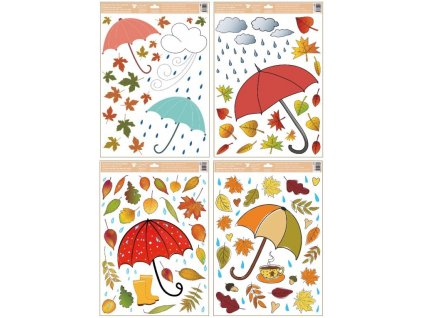 Dekorace okenní fólie podzimní deštníky 35 x 50 cm