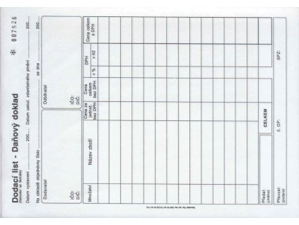 Doklad dodací list A5-daň.čís. 1+1, propis., /PT142/