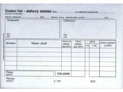 Doklad dodací list A6-daň. propis., /PT130/