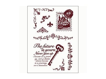 Gelová razítka - Klíč s textem, poštovní známka, girlandy