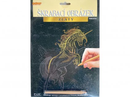25338 1 skrabaci obrazek zlaty jednorozec na zadnich