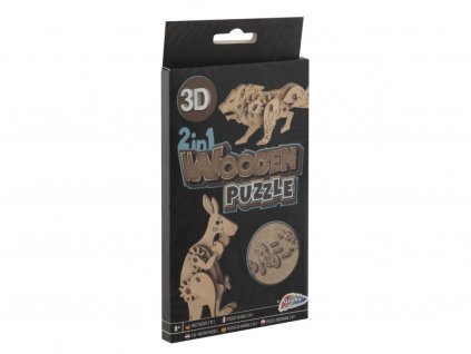 3D Puzzle dřevěné 2v1 - klokan,lev