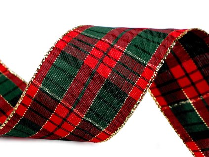 Károvaná stuha s lurexem šíře 38 mm (Balení 1 m, Varianta 1 zelená zlatá)