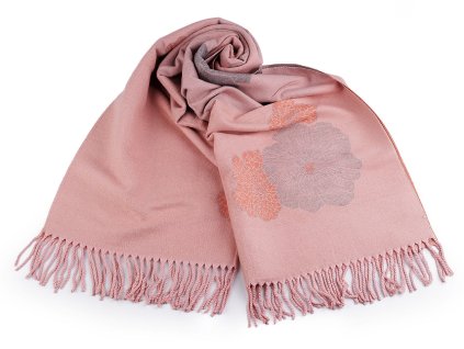 Šátek / šála typu kašmír s třásněmi, květy 70x190 cm (Balení 1 ks, Varianta 3 pudrová)