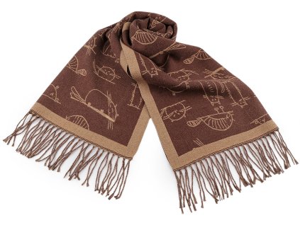 Zimní šála / pléd s třásněmi, kočky 65x180 cm (Balení 1 ks, Varianta 11 béžová velbloudí)