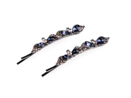 Sponky do vlasů / pinetky s broušenými kamínky (Balení 2 ks, Varianta modrá tmavá antracit)