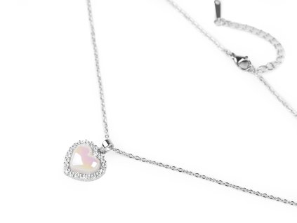 Náhrdelník z nerezové oceli srdce s broušenými kamínky (Balení 1 ks, Varianta bílá perleť stříbrná)