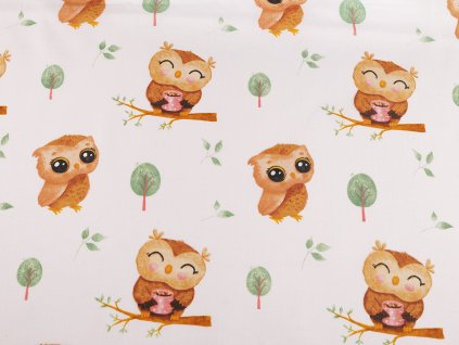 Bavlněná látka / plátno sovy (Balení 1 m, Varianta 1 (960) krémová nejsvět.)