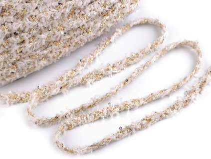 Prýmek splétaný s drobnými flitry šíře 10 mm (Balení 1 m, Varianta 1 Off White)