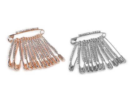 Ozdobný spínací špendlík s broušenými kamínky délka 39 mm (Balení 12 ks, Varianta 1 stříbrná)