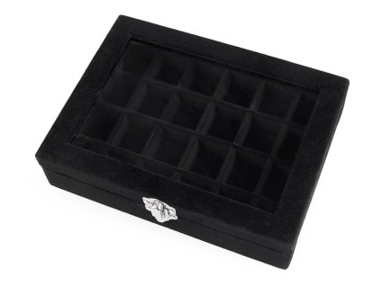 Šperkovnice se skleněným průhledem sametová 15x20x5 cm (Balení 1 ks, Varianta 1 šedá)