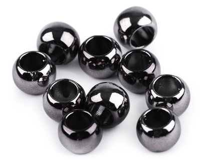 Plastové korálky Metalic s velkým průvlekem 8x10 mm - nikl černý (100ks)