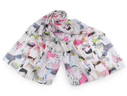 Letní šátek / šála kočky a psi 70x180 cm (Balení 1 ks, Varianta 1 bílá pejsek)