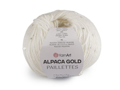 Pletací příze Alpaca Gold s flitry 50 g (Balení 1 ks, Varianta 1 (9301) krémová nejsvět.)