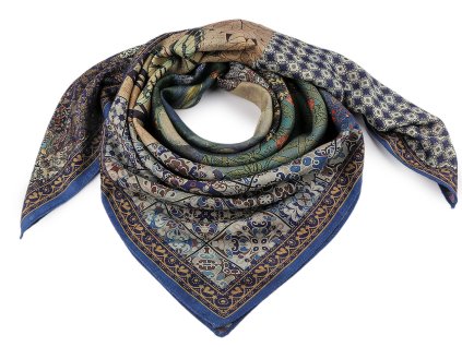 Šátek oboustranný 90x90 cm (Balení 1 ks, Varianta 1 béžová modrá tmavá)