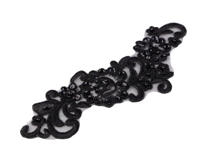 Monofilová aplikace / vsadka s perličkami a flitry 8x24 cm (Balení 2 ks, Varianta černá)