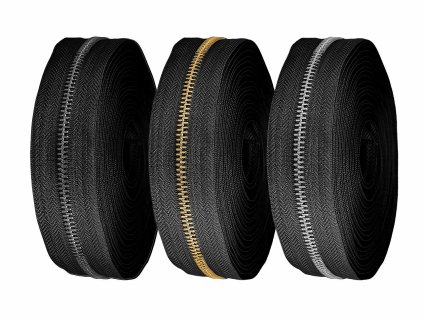 Zip kovový No 5 metráž (Balení 1 m, Varianta 1 černá stříbrná)