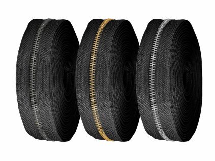 Zip kovový No 5 metráž (Balení 1 m, Varianta 1 černá stříbrná)