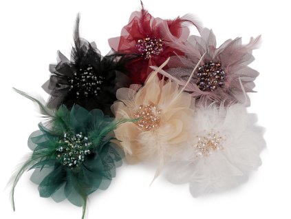 Brož se skleněnými broušenými korálky a peřím (Balení 1 ks, Varianta 1 bílá)