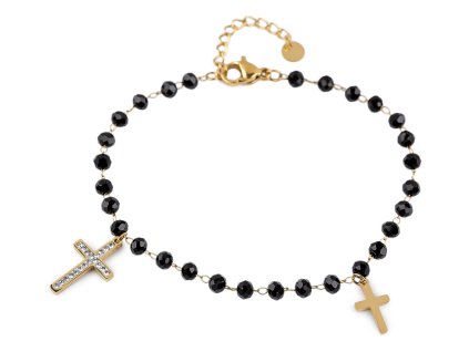 Náramek z nerezové oceli křížek s broušenými korálky (Balení 1 ks, Varianta 1 černá stříbrná)