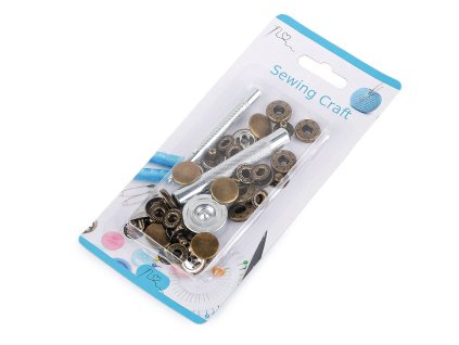 Knoflíky stiskací s pérkem Ø15 mm na středně silné látky, s ručním kovovým aplikátorem (Balení 1 sada, Varianta 1 nikl)