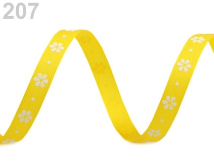 Taftová stuha s květy š. 9 mm - žlutá