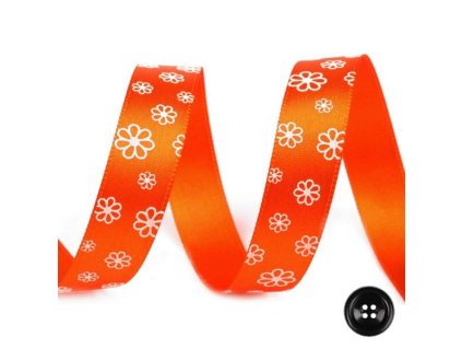 Atlasová stuha s květy š.15mm - oranžová (4,6m)
