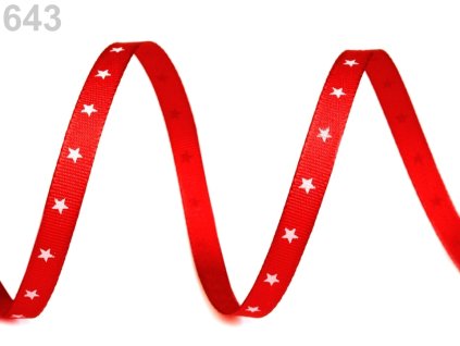 Stuha taftová hvězdičky š.6 mm - červená (3,8m)