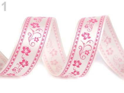 Saténová stuha květy š.25mm - růžová (5,7m)