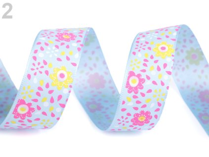 Stuha květy šíře 25 mm - modrá (3,8)