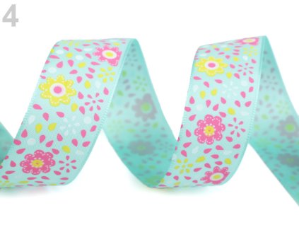 Stuha květy šíře 25 mm - mint (3,8)