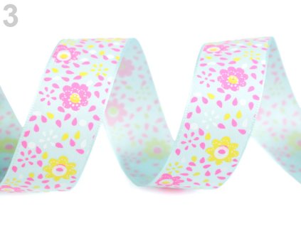 Stuha květy šíře 25 mm - tyrkys sv.