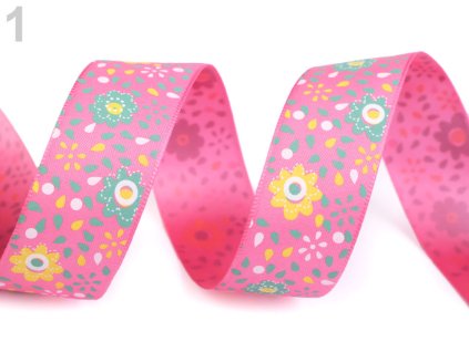 Stuha květy šíře 25 mm - tyrkys sv.