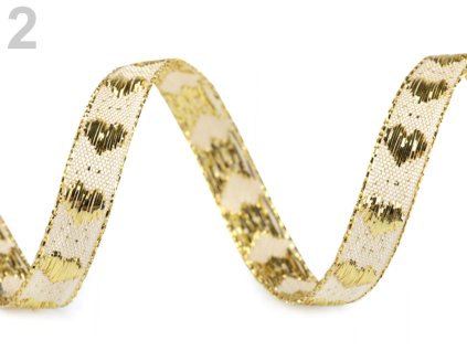 Stuha srdce s lurexem 10 mm - zlatá (8m)